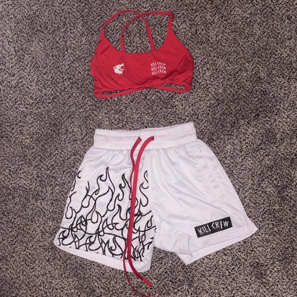 Kill Crew Red and White Athletic Shorts